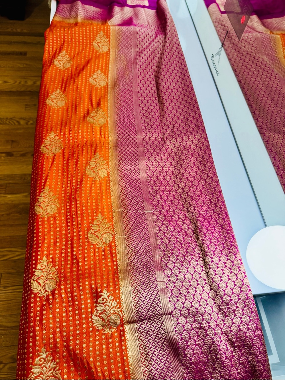 Silk Blend Orange and Pink Traditional Women’s Saree